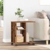 vidaXL Masa Laterala Lemn Vechi 50x30x55cm, Roti, Raft Depozitare, Lemn Compozit, Maro