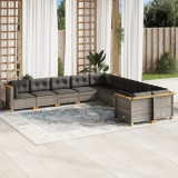 Set mobilier de grădină cu perne, 10 piese, gri, poliratan