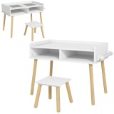 HOMCOM Set de Masă și Scaun pentru Copii, Masă de Activități pentru Copii Mici 3 &icirc;n 1 cu Tablă de Construcție, 87x45x59.5 cm, Alb | Aosom Romania