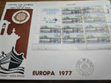 Plic FDC, Malta, Europa 1977, La Valetta, bloc 10 val+ 2 viniete, perfect