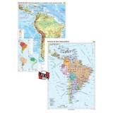 America de Sud. Harta fizico-geografica si a principalelor resurse naturale de subsol si America de Sud. Harta politica, Duo Plus 100x140 cm CR-3114DP