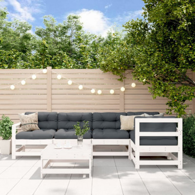 vidaXL Set mobilier relaxare grădină&amp;amp;perne 6 piese alb lemn masiv pin foto