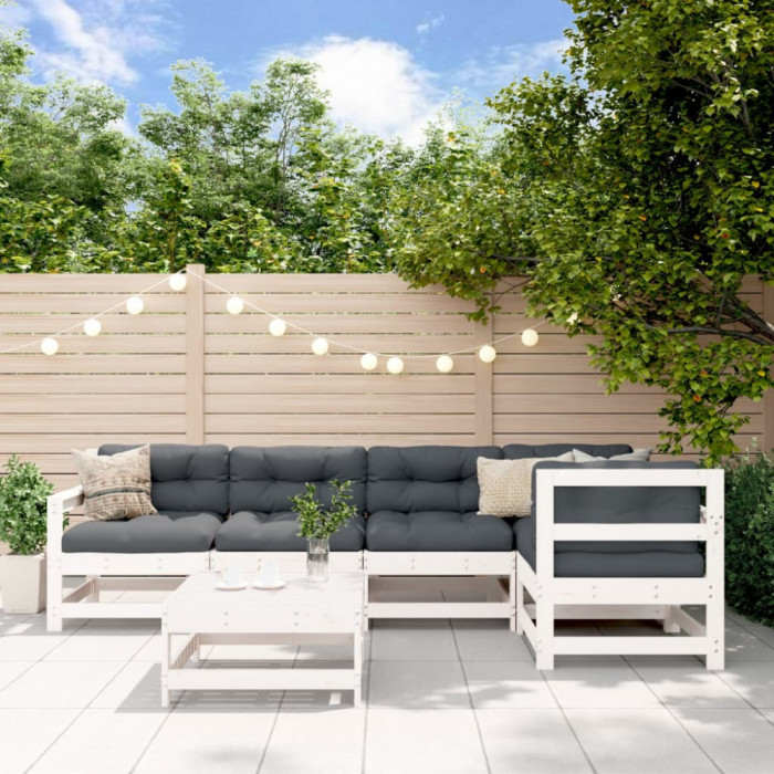vidaXL Set mobilier relaxare grădină&amp;perne 6 piese alb lemn masiv pin