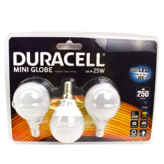 Set 3 becuri led, Duracell mini Globe, 25w, 250 lumeni, lumina calda(2700k)