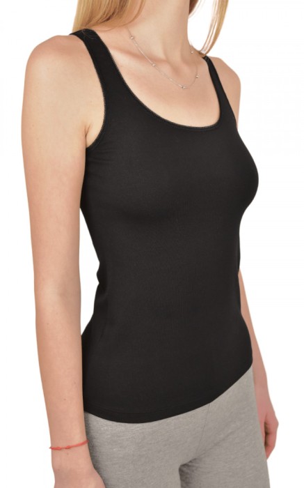 Maiou dama din bumbac elastic cu bretea lata - M - Negru