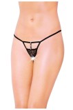 Cumpara ieftin Bikini, Softline, G-String cu decupaj, dantela si stras, elastic, negru, One Size