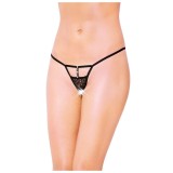 Bikini, Softline, G-String cu decupaj, dantela si stras, elastic, negru, One Size