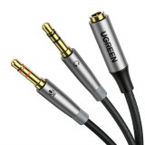 Cablu splitter Ugreen AUX 3,5 mm mini jack (femelă) - 2x 3,5 mm mini jack (mascul - microfon și cășt