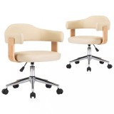 Scaune de bucatarie pivotante, 2 buc., crem, piele artificiala