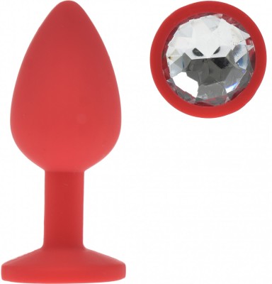 Dop Anal Silicone Buttplug, Small, Rosu/Clear, Guilty Toys foto