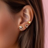 Cumpara ieftin Set Cercei din Argint 925 Placati cu Aur - Heart Stack Trio