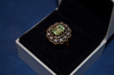 INEL AUR 18K + PERIDOT (CITRIN) + 12 Diamante - Vintage - 9g. - Gravat ! foto