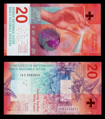 ELVETIA █ bancnota █ 20 Franken █ 2016 █ P-76e Studer Zurbr&amp;uuml;gg █ UNC necirculata foto