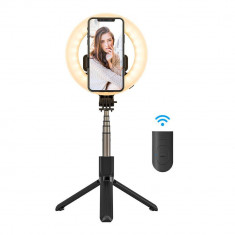 Selfie stick Wireless cu trepied si iluminare BlitzWolf BW-BS8 Pro, Bluetooth, Pliabil, Telecomanda, 1200 mAh, Negru foto