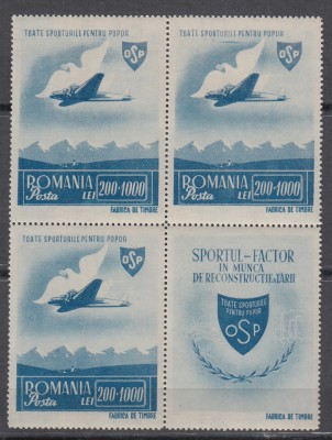 ROMANIA 1945 LP 176 LP 176 a O.S.P. POSTA AERIANA POSTA AERIANA CU VINIETA BLOC STARE MNH foto