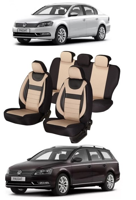 Set huse scaune piele si textil compatibile VW PASSAT B7 (2010-2015) Bej