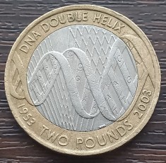 (S) MONEDA ANGLIA - 2 POUNDS 2003, 50 DE ANI DE LA DESCOPERIREA DNA / ADN 1953-2003