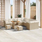 Set de canapea vidaXL 13 piese cu perne Bej Ratan Poli, Set de dining pentru grădină vidaXL 3 piese cu perne Bej Ratan Poli