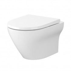 Set vas WC suspendat, Cersanit, Larga, oval, CleanOn, cu capac slim soft close și easy off, alb