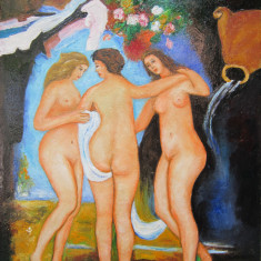 Tablou / Pictura nud Cele trei Gratii semnat Cimpoesu dupa Rubens.