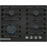 Plita incorporabila Bosch PNN6B6K40, Gaz, 4 arzatoare, Gratar fonta, 60 cm, Sticla neagra