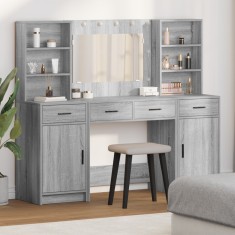 vidaXL Set masa toaleta cu LED, 3 piese, gri sonoma, lemn prelucrat foto