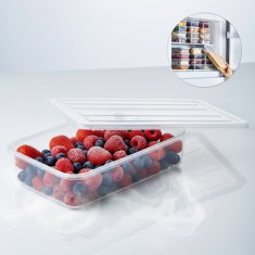 Recipient de depozitare alimente Koken, organizare frigider/congelator, etanșe, cutie cu capac, plastic fără BPA, rezistent la rece, 2.4 L, Transparen