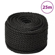 vidaXL Franghie de lucru, negru, 24 mm, 25 m, polipropilena foto