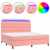 Cumpara ieftin Pat continental cu saltea &amp; LED, roz, 200x200 cm, catifea