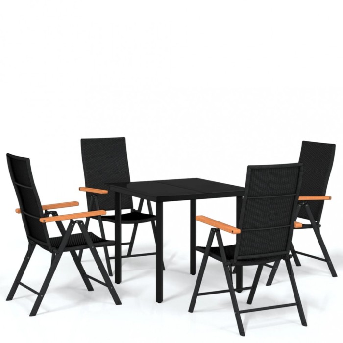 Set de servit masa pentru gradina, 5 piese, negru