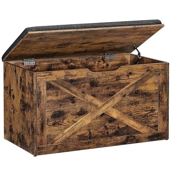 VASAGLE Banca pentru pantofi cu perna, tip cufar de depozitare, stil hambar, 76x40x48cm, maro rustic Household NewTrend