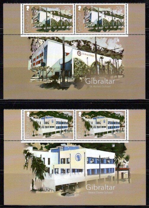 Gibraltar 2020 &ndash; Școli (pereche cu manseta ilustrata), 4 poze, MNH