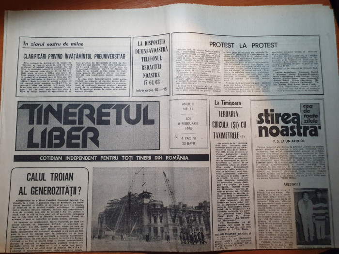 ziarul tineretul liber 8 februarie 1990-art. &quot; protest la protest &quot;