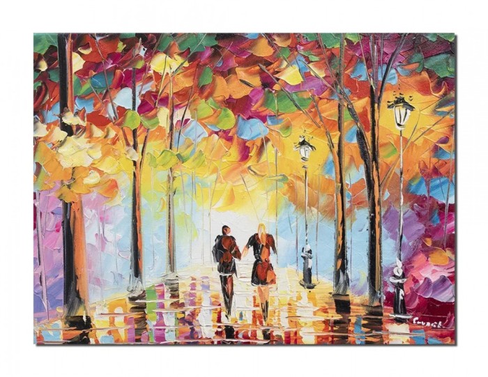 Tablou pictat manual, Impreuna pentru totdeauna, 40x30cm ulei pe panza in cutit efect 3D, gata de agatat pe perete
