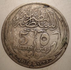 J.293 EGIPT EGYPT WWI PROTECTORAT BRITANIC HUSSEIN KAMIL 5 PIASTRES 1917 ARGINT