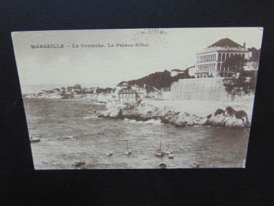 C.P. FRANTA -MARSEILLE -LA CORNICHE .LE PALACE-HOTEL -CIRCULATA 1929 foto