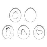 Set 5 forme pentru prajituri tematica Sarbatorii de Paste, 7 x 5 cm, otel inoxidabil, argintiu