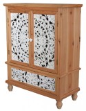Cabinet Boho Style din lemn masiv natur cu decoratiuni albe VIC601, Comode si bufete