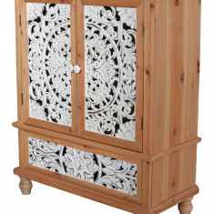Cabinet Boho Style din lemn masiv natur cu decoratiuni albe VIC601
