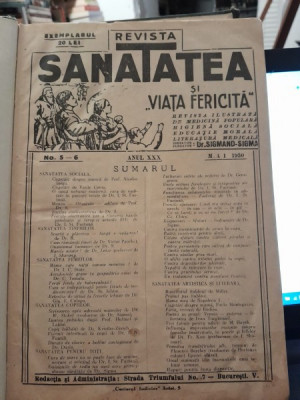 Revista Sanatatea si viata fericita numerele aparute mai-decembrie 1930 coligate foto