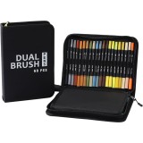 Set Carioci pe Baza de Apa, Cyrax, 2 in 1, pentru Pictura, Caligrafie, 60 Culori, Penar Negru, Corp Carioca Negru, 26.5 x 17.5 x 4.5 cm, Multicolor
