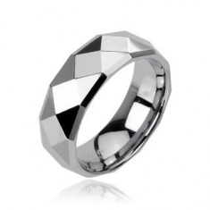 Inel din tungsten argintiu cu romburi rafinate, 6 mm - Marime inel: 57