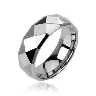 Inel din tungsten argintiu cu romburi rafinate, 6 mm - Marime inel: 49