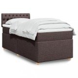 vidaXL Pat box spring cu saltea, maro &icirc;nchis, 100x200 cm, textil