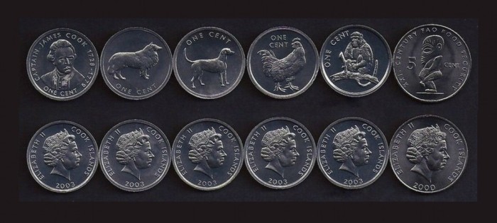 INSULELE COOK █ SET DE MONEDE █ 1+1+1+1+1+5 Cents █ UNC █ PESTE_2000_MONEDE_AICI