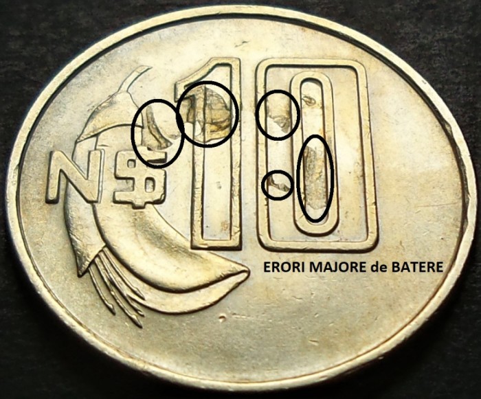 Moneda 10 NUEVO PESOS - URUGUAY, anul 1981 *cod 3364 = EROARE MAJORA de BATERE