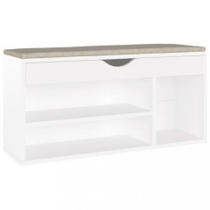 Bancheta pantofar cu perna, alb, 104x30x49 cm, lemn prelucrat foto