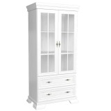 Vitrina living VMW2, 2 usi, 2 sertare, Alb Antichizat, 88 x 40 x 193 cm