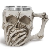 Halba de bere metalica Pufo Skull Don&rsquo;t Speak in forma de craniu, 380 ml