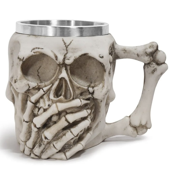 Halba de bere metalica Pufo Skull Don&rsquo;t Speak in forma de craniu, 380 ml
